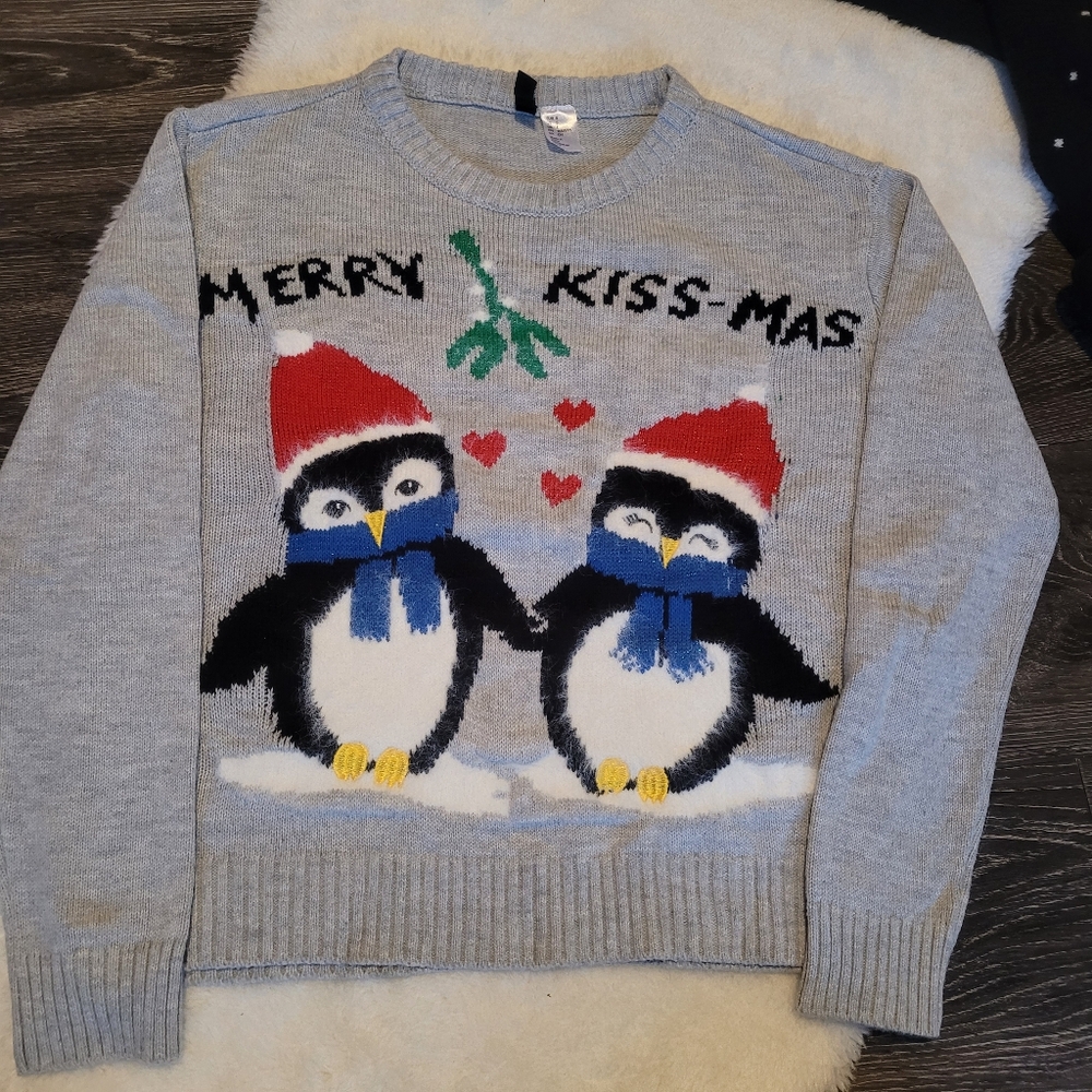 H&M Merry Penguins "Kiss-mas" Christmas Sweater In Grey Sz S